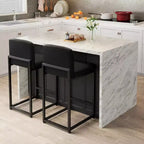 2 Sgabelli da Bar Moderni, Sedie da Bancone Rivestite in Ecopelle Altezza 63 cm con Schienale e Piedini Antiscivolo Regolabili per Isola della Cucina