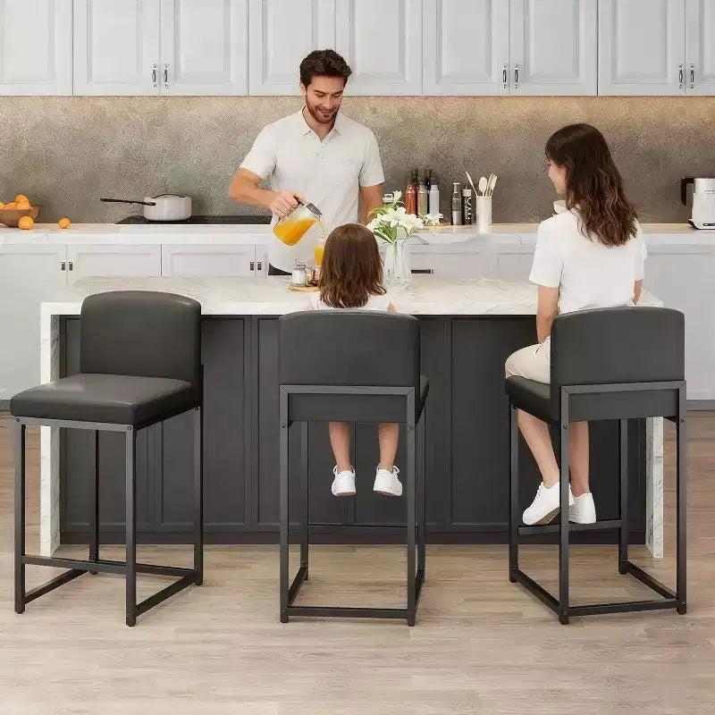 2 Sgabelli da Bar Moderni, Sedie da Bancone Rivestite in Ecopelle Altezza 63 cm con Schienale e Piedini Antiscivolo Regolabili per Isola della Cucina