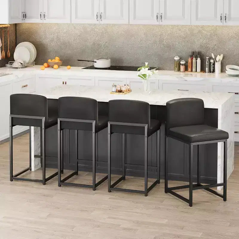 2 Sgabelli da Bar Moderni, Sedie da Bancone Rivestite in Ecopelle Altezza 63 cm con Schienale e Piedini Antiscivolo Regolabili per Isola della Cucina
