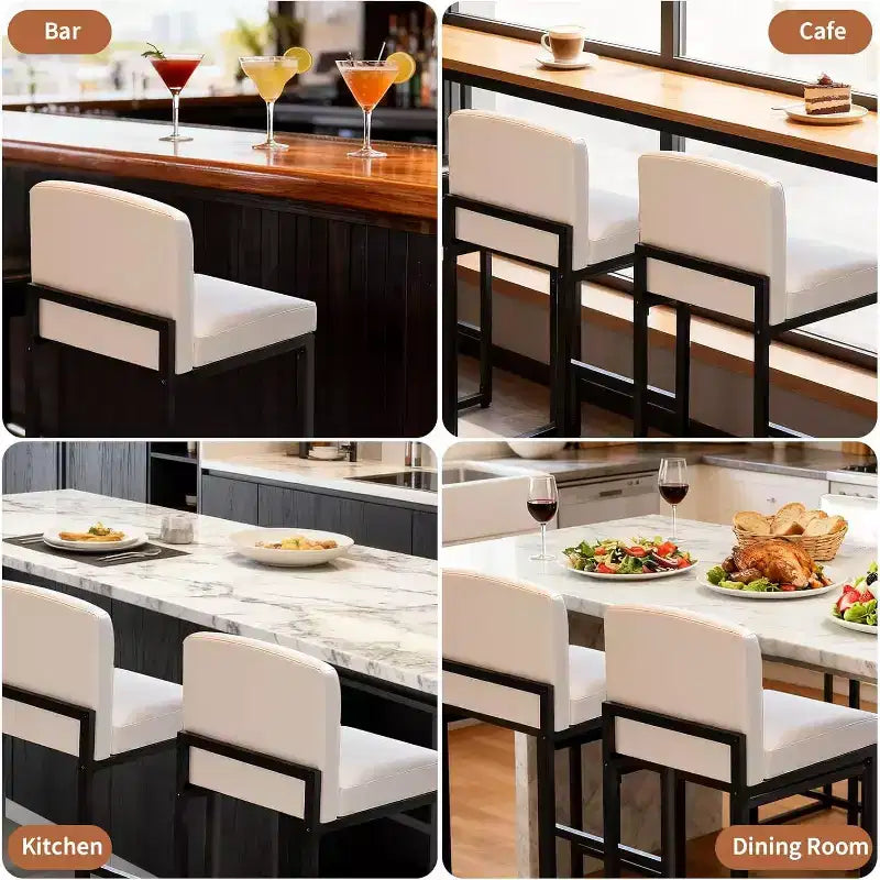 2 Sgabelli da Bar Moderni, Sedie da Bancone Rivestite in Ecopelle Altezza 63 cm con Schienale e Piedini Antiscivolo Regolabili per Isola della Cucina