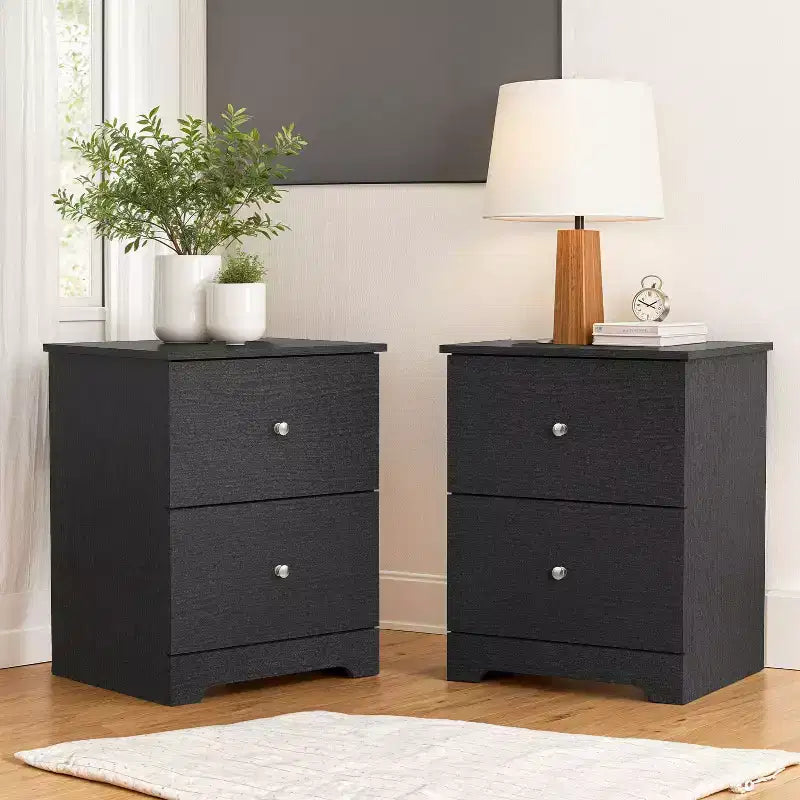 Comodini Moderni Galano, Set da 2, con 2 Cassetti e Maniglie Metalliche, 47,5 L x 39,9 P x 60,2 A cm