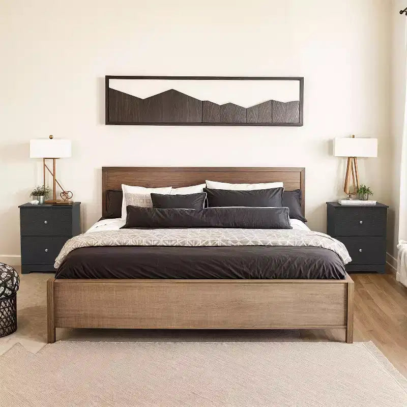 Comodini Moderni Galano, Set da 2, con 2 Cassetti e Maniglie Metalliche, 47,5 L x 39,9 P x 60,2 A cm
