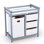 Fasciatoio e Cassettiera in Legno con 3 Cassetti, Cesto Portabiancheria e Materassino Fasciatoio. Stazione per Neonati e Bambini