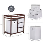 Fasciatoio e Cassettiera in Legno con 3 Cassetti, Cesto Portabiancheria e Materassino Fasciatoio. Stazione per Neonati e Bambini
