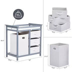 Fasciatoio e Cassettiera in Legno con 3 Cassetti, Cesto Portabiancheria e Materassino Fasciatoio. Stazione per Neonati e Bambini