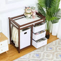 Wooden Baby Changing Table & Dresser with 3 Drawers, Laundry Hamper & Changing PadCNursery Station for Newborns and Infants