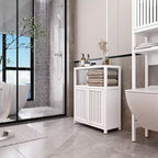 Large Capacity Bamboo Bathroom Storage Cabinet with One Open Shelf, White