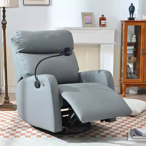 360 Swivel Recliner Nursery Rocking Chair Rocker Glider Single Sofa Accent Chair Leisure Lounge Chair with Phone Holder - ModernLuxe