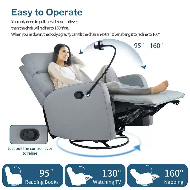 Poltrona reclinabile a 360° per cameretta, sedia a dondolo, poltrona singolo, sedia relax per il tempo libero con porta telefono - ModernLuxe