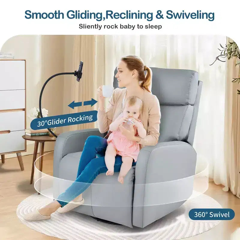 Poltrona reclinabile a 360° per cameretta, sedia a dondolo, poltrona singolo, sedia relax per il tempo libero con porta telefono - ModernLuxe