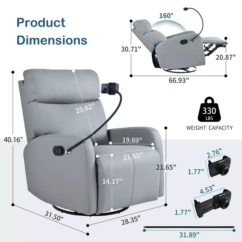 Poltrona reclinabile a 360° per cameretta, sedia a dondolo, poltrona singolo, sedia relax per il tempo libero con porta telefono - ModernLuxe