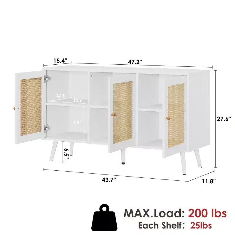 Mobile buffet a 3 ante in rattan con contenitore, credenza da appoggio per cucina e sala da pranzo
