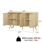 Mobile buffet a 3 ante in rattan con contenitore, credenza da appoggio per cucina e sala da pranzo