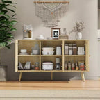 Mobile buffet a 3 ante in rattan con contenitore, credenza da appoggio per cucina e sala da pranzo