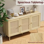 Mobile buffet a 3 ante in rattan con contenitore, credenza da appoggio per cucina e sala da pranzo
