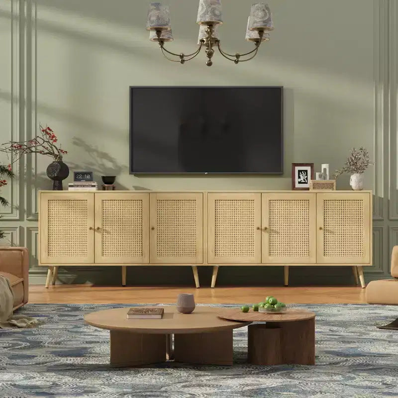 Mobile buffet a 3 ante in rattan con contenitore, credenza da appoggio per cucina e sala da pranzo