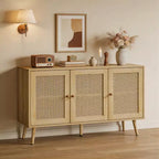 Mobile buffet a 3 ante in rattan con contenitore, credenza da appoggio per cucina e sala da pranzo