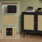 Mobile buffet a 3 ante in rattan con contenitore, credenza da appoggio per cucina e sala da pranzo