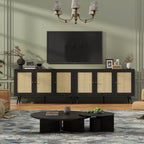 Mobile buffet a 3 ante in rattan con contenitore, credenza da appoggio per cucina e sala da pranzo