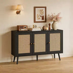 Mobile buffet a 3 ante in rattan con contenitore, credenza da appoggio per cucina e sala da pranzo