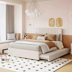 MAYEERTY Upholstered Platform Bed with 2 Drawers & Trundle, 400lbs Capacity MDF Plywood Frame