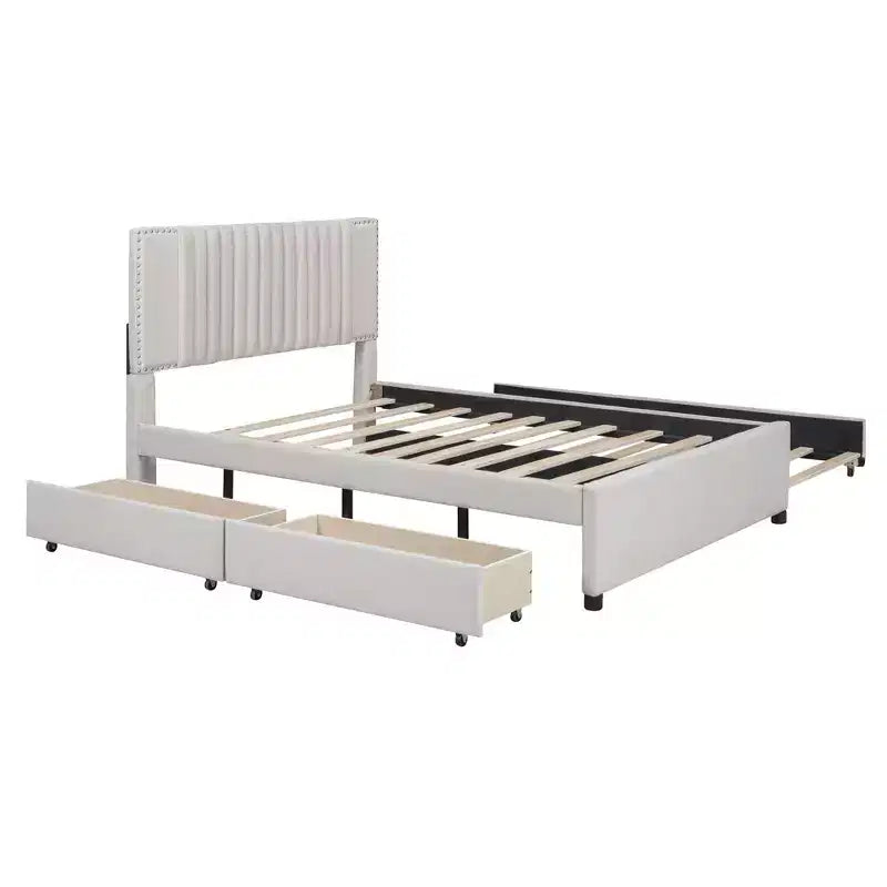 Letto a piattaforma imbottito MAYEERTY con 2 cassetti e letto estraibile, telaio in MDF e compensato con capacità di 400 libbre
