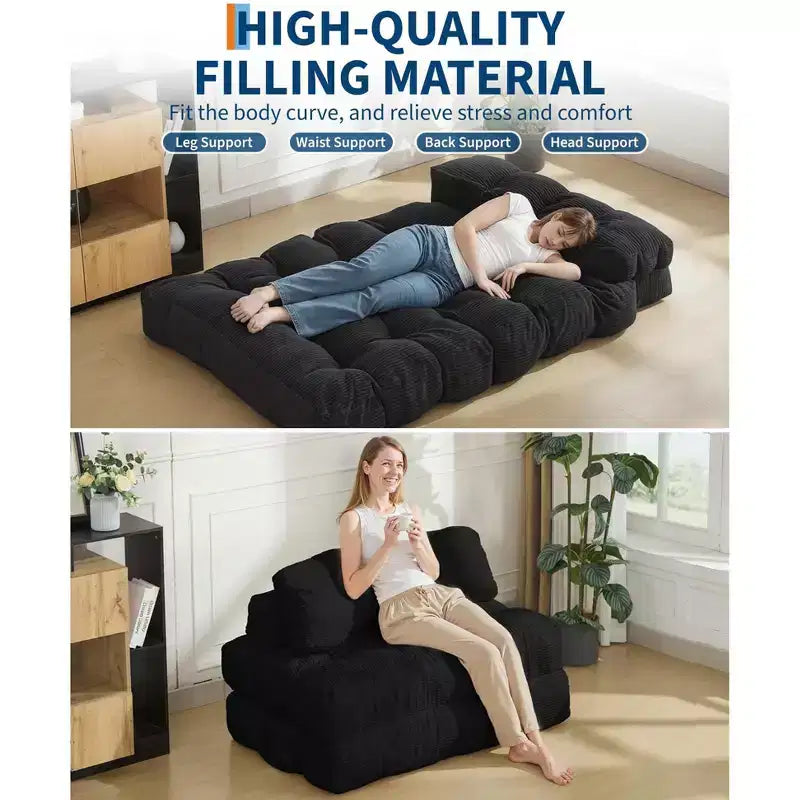 Divano Letto Pieghevole, Futon Singolo Convertibile con Schienale e Cuscino, Poltrona Letto Portatile Pieghevole per Soggiorno e Camera da Letto