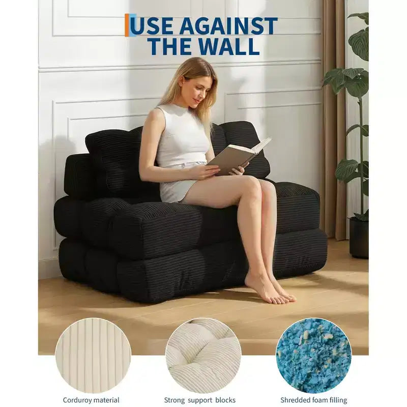 Divano Letto Pieghevole, Futon Singolo Convertibile con Schienale e Cuscino, Poltrona Letto Portatile Pieghevole per Soggiorno e Camera da Letto
