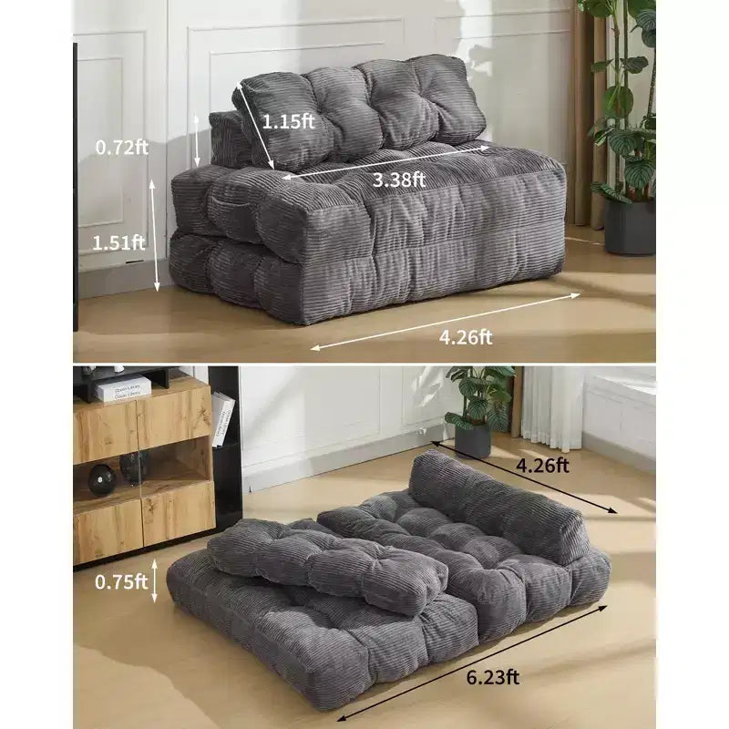 Divano Letto Pieghevole, Futon Singolo Convertibile con Schienale e Cuscino, Poltrona Letto Portatile Pieghevole per Soggiorno e Camera da Letto