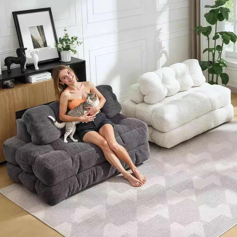Divano Letto Pieghevole, Futon Singolo Convertibile con Schienale e Cuscino, Poltrona Letto Portatile Pieghevole per Soggiorno e Camera da Letto