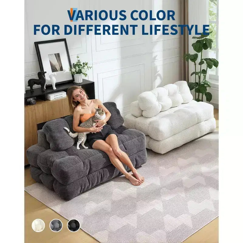 Divano Letto Pieghevole, Futon Singolo Convertibile con Schienale e Cuscino, Poltrona Letto Portatile Pieghevole per Soggiorno e Camera da Letto