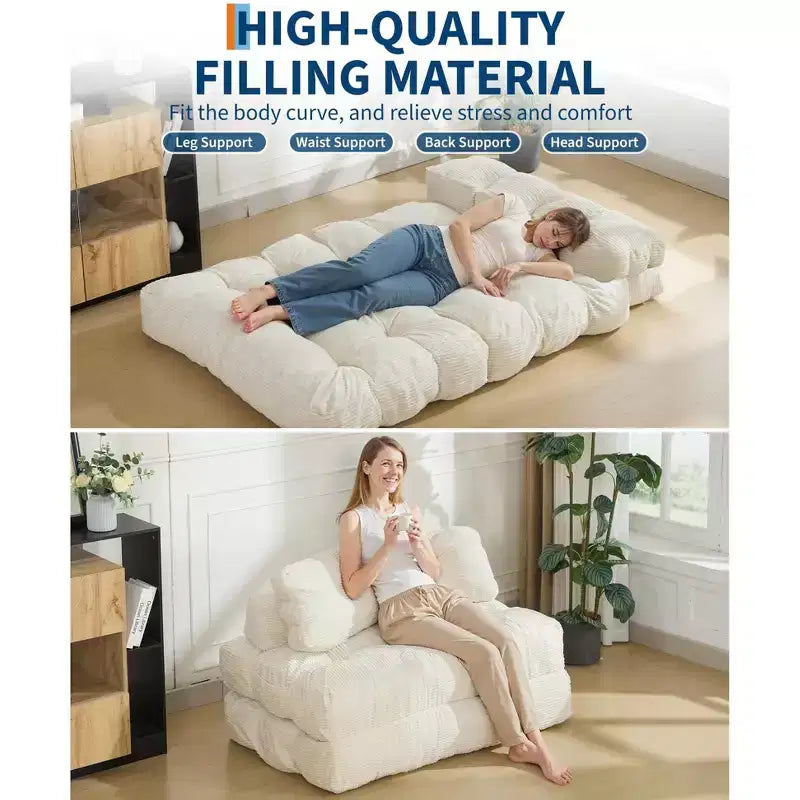 Divano Letto Pieghevole, Futon Singolo Convertibile con Schienale e Cuscino, Poltrona Letto Portatile Pieghevole per Soggiorno e Camera da Letto