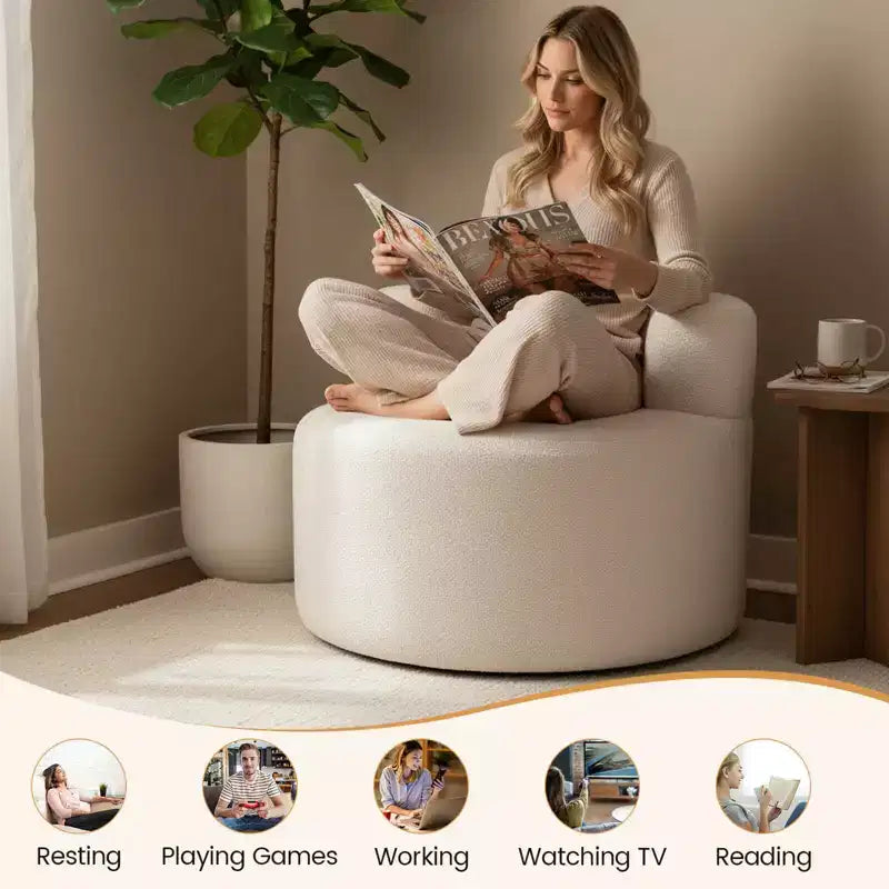 Poltrona Sacco Costway con Morbido Pile Teddy e Schienale Curvo per Soggiorno, Camera da Letto Beige/Grigio