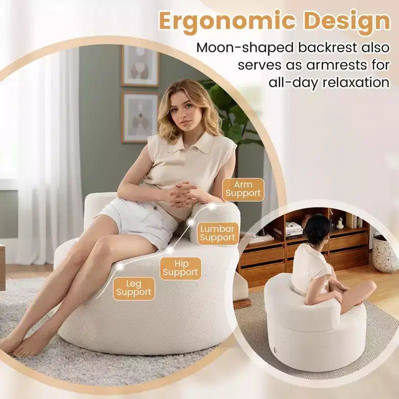Poltrona Sacco Costway con Morbido Pile Teddy e Schienale Curvo per Soggiorno, Camera da Letto Beige/Grigio