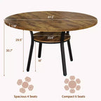 Tavolo da pranzo rotondo da 47 pollici per 4-6 persone, tavolo da cucina in legno con ripiano portaoggetti, tavolo da pranzo circolare moderno, tavolo da colazione per soggiorno, senza sedie