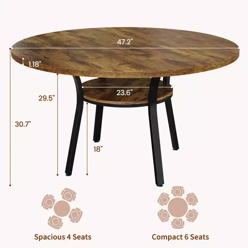 Tavolo da pranzo rotondo da 47 pollici per 4-6 persone, tavolo da cucina in legno con ripiano portaoggetti, tavolo da pranzo circolare moderno, tavolo da colazione per soggiorno, senza sedie