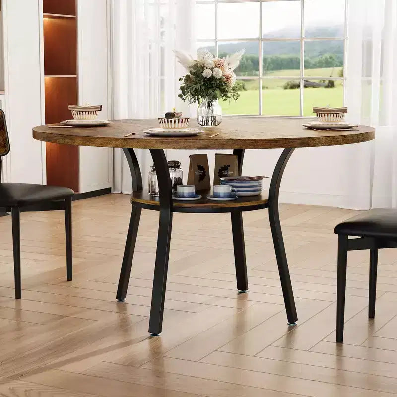 Tavolo da pranzo rotondo da 47 pollici per 4-6 persone, tavolo da cucina in legno con ripiano portaoggetti, tavolo da pranzo circolare moderno, tavolo da colazione per soggiorno, senza sedie