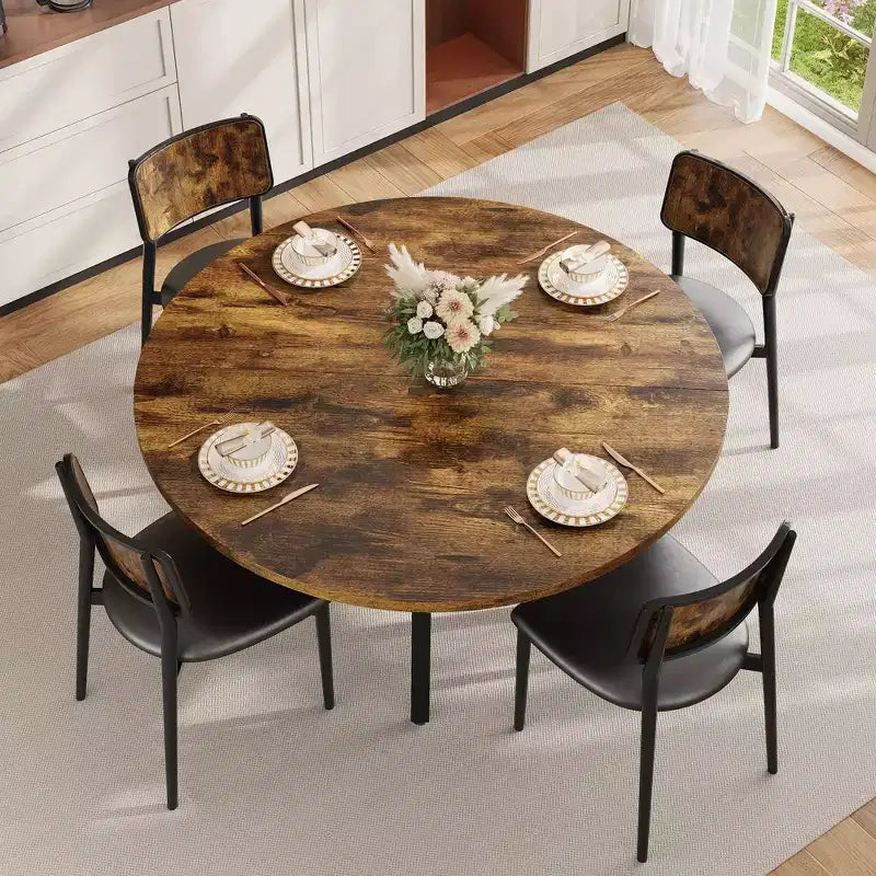 Tavolo da pranzo rotondo da 47 pollici per 4-6 persone, tavolo da cucina in legno con ripiano portaoggetti, tavolo da pranzo circolare moderno, tavolo da colazione per soggiorno, senza sedie