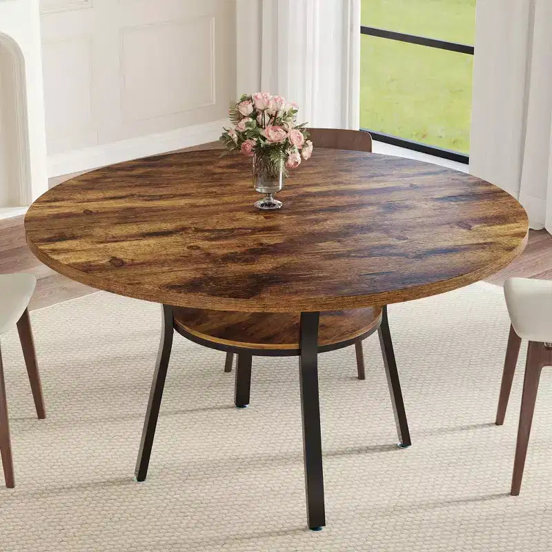 Tavolo da pranzo rotondo da 47 pollici per 4-6 persone, tavolo da cucina in legno con ripiano portaoggetti, tavolo da pranzo circolare moderno, tavolo da colazione per soggiorno, senza sedie