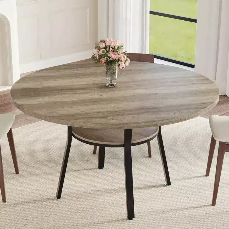 Tavolo da pranzo rotondo da 47 pollici per 4-6 persone, tavolo da cucina in legno con ripiano portaoggetti, tavolo da pranzo circolare moderno, tavolo da colazione per soggiorno, senza sedie