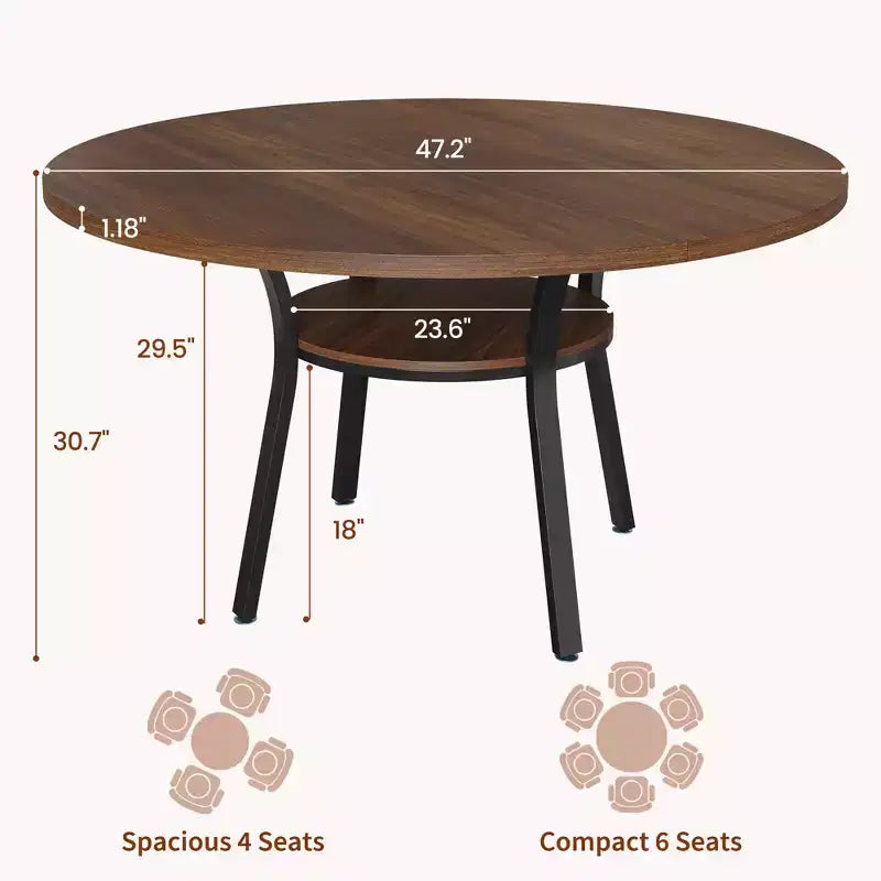 Tavolo da pranzo rotondo da 47 pollici per 4-6 persone, tavolo da cucina in legno con ripiano portaoggetti, tavolo da pranzo circolare moderno, tavolo da colazione per soggiorno, senza sedie