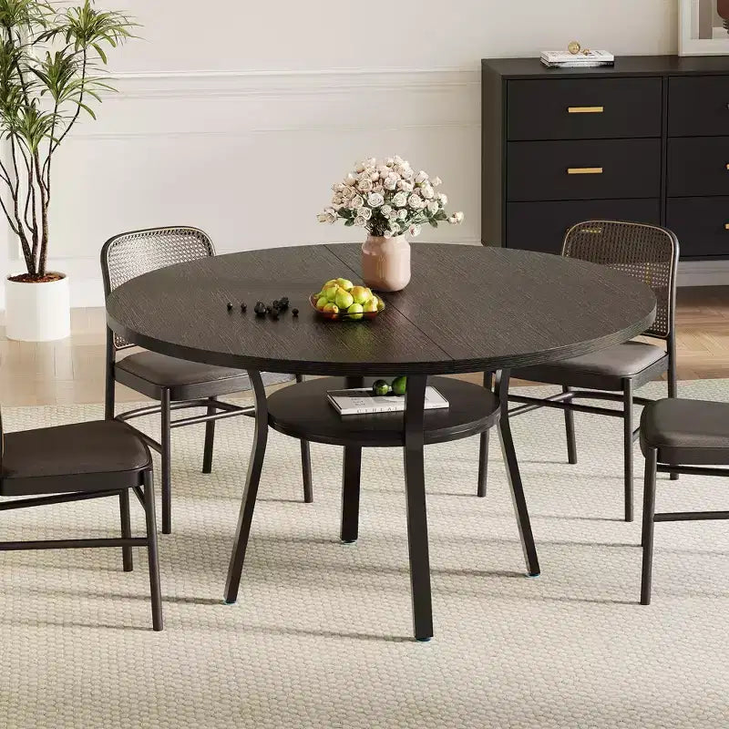 Tavolo da pranzo rotondo da 47 pollici per 4-6 persone, tavolo da cucina in legno con ripiano portaoggetti, tavolo da pranzo circolare moderno, tavolo da colazione per soggiorno, senza sedie