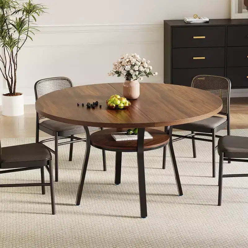 Tavolo da pranzo rotondo da 47 pollici per 4-6 persone, tavolo da cucina in legno con ripiano portaoggetti, tavolo da pranzo circolare moderno, tavolo da colazione per soggiorno, senza sedie