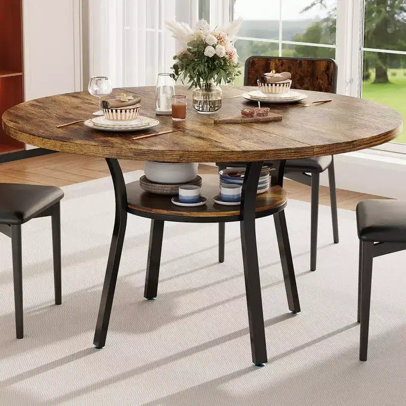 Tavolo da pranzo rotondo da 47 pollici per 4-6 persone, tavolo da cucina in legno con ripiano portaoggetti, tavolo da pranzo circolare moderno, tavolo da colazione per soggiorno, senza sedie