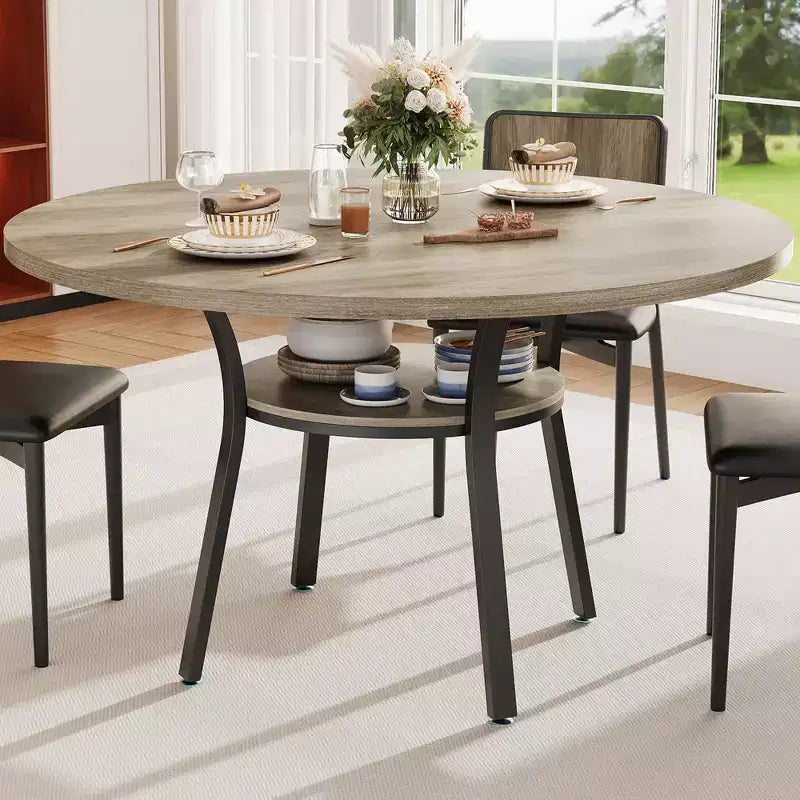 Tavolo da pranzo rotondo da 47 pollici per 4-6 persone, tavolo da cucina in legno con ripiano portaoggetti, tavolo da pranzo circolare moderno, tavolo da colazione per soggiorno, senza sedie