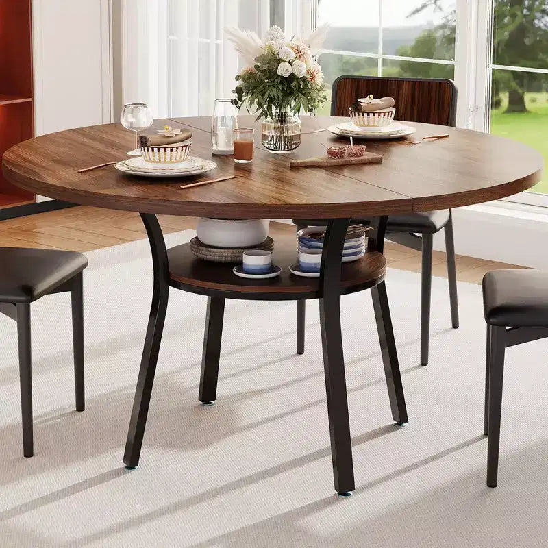 Tavolo da pranzo rotondo da 47 pollici per 4-6 persone, tavolo da cucina in legno con ripiano portaoggetti, tavolo da pranzo circolare moderno, tavolo da colazione per soggiorno, senza sedie