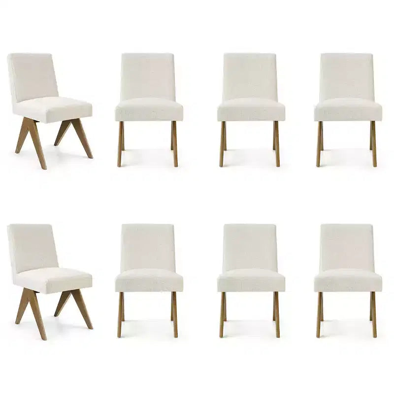 Set di 8 Sedie da Pranzo Imbottite Moderne, Sedie Laterali Accento Senza Braccioli in Lino con Gambe in Legno per Cucina, Sala da Pranzo o Soggiorno - Panipeachy