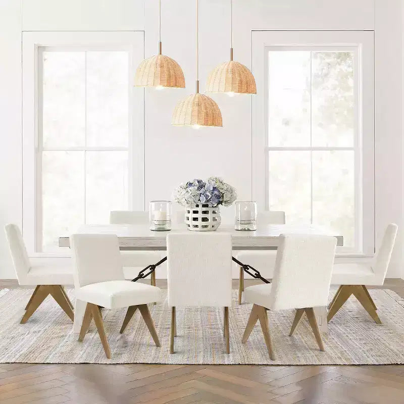 Set di 8 Sedie da Pranzo Imbottite Moderne, Sedie Laterali Accento Senza Braccioli in Lino con Gambe in Legno per Cucina, Sala da Pranzo o Soggiorno - Panipeachy