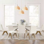 Set di 8 Sedie da Pranzo Imbottite Moderne, Sedie Laterali Accento Senza Braccioli in Lino con Gambe in Legno per Cucina, Sala da Pranzo o Soggiorno - Panipeachy