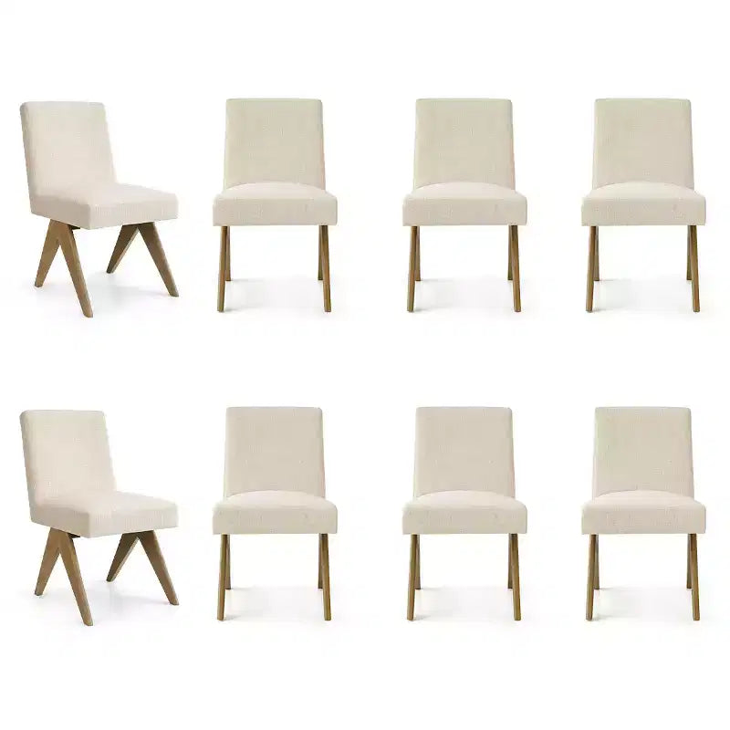 Set di 8 Sedie da Pranzo Imbottite Moderne, Sedie Laterali Accento Senza Braccioli in Lino con Gambe in Legno per Cucina, Sala da Pranzo o Soggiorno - Panipeachy